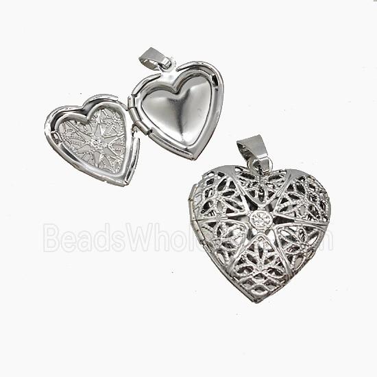 Copper Heart Locket Pendant Platinum Plated
