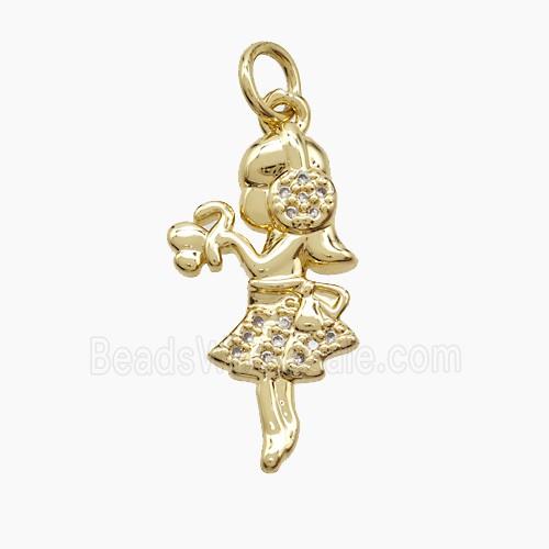 Copper Kids Girls Pendant Pave Zirconia 18K Gold Plated