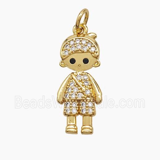 Copper Kids Boy Pendant Pave Zirconia 18K Gold Plated
