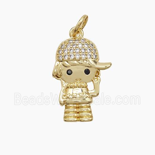 Copper Kids Boy Pendant Pave Zirconia 18K Gold Plated