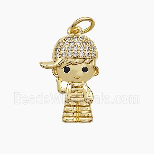Copper Kids Boy Pendant Pave Zirconia 18K Gold Plated