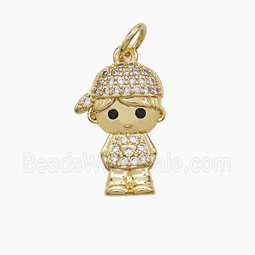 Copper Kids Boy Pendant Pave Zirconia 18K Gold Plated
