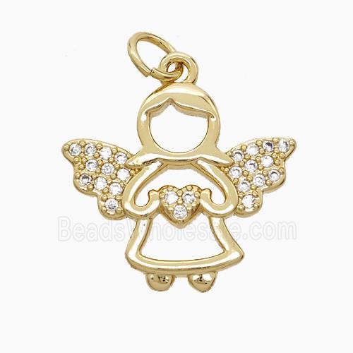 Copper Kids Girls Pendant Pave Zirconia Angel Wings 18K Gold Plated