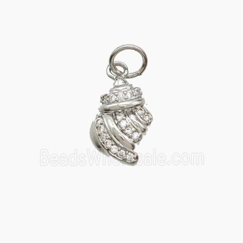 Copper Conch Shell Pendant Pave Zirconia Platinum Plated