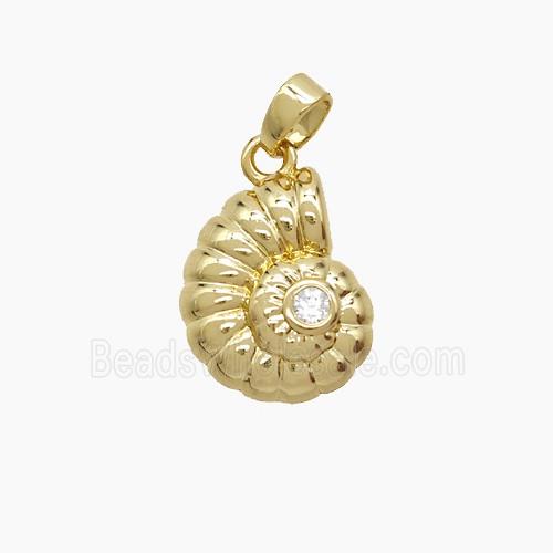 Copper Spiral Shell Pendant Pave Zirconia 18K Gold Plated