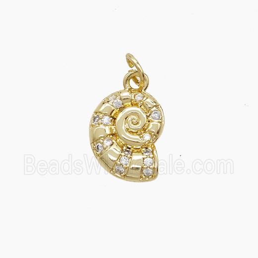 Copper Spiral Shell Pendant Pave Zirconia 18K Gold Plated
