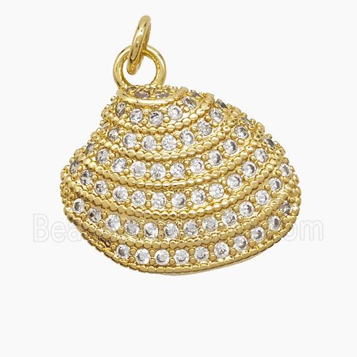 Copper Scallop Shell Pendant Pave Zirconia 18K Gold Plated