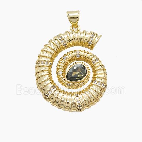 Copper Spiral Shell Pendant Pave Zirconia 18K Gold Plated