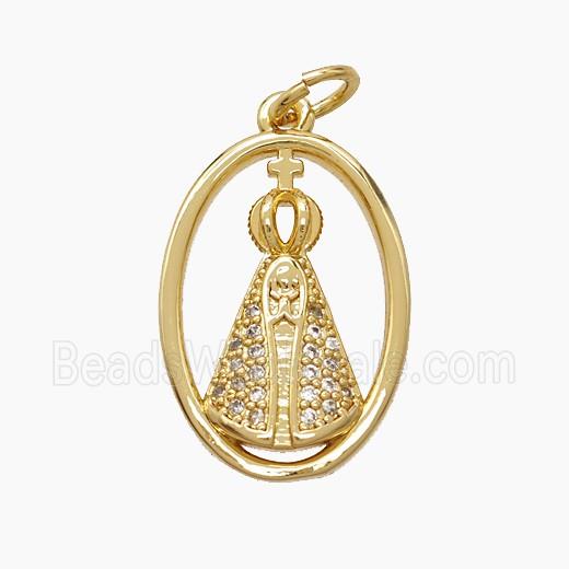 Copper Pope Pendant Pave Zirconia Crown 18K Gold Plated