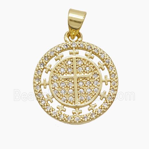 Copper Cross Pendant Pave Zirconia 18K Gold Plated