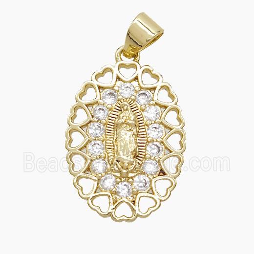 Copper Virgin Mary Pendant Pave Zirconia 18K Gold Plated