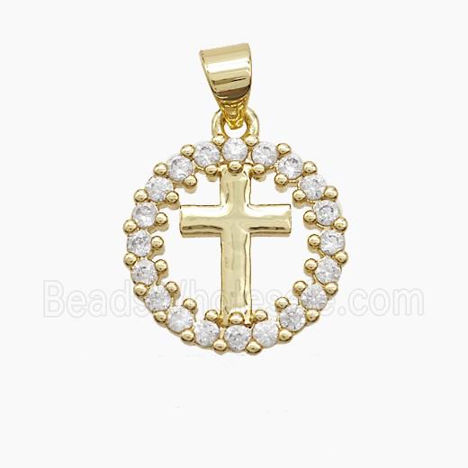 Copper Cross Pendant Pave Zirconia 18K Gold Plated