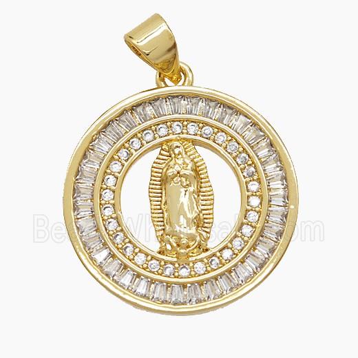 Copper Virgin Mary Pendant Pave Zirconia 18K Gold Plated