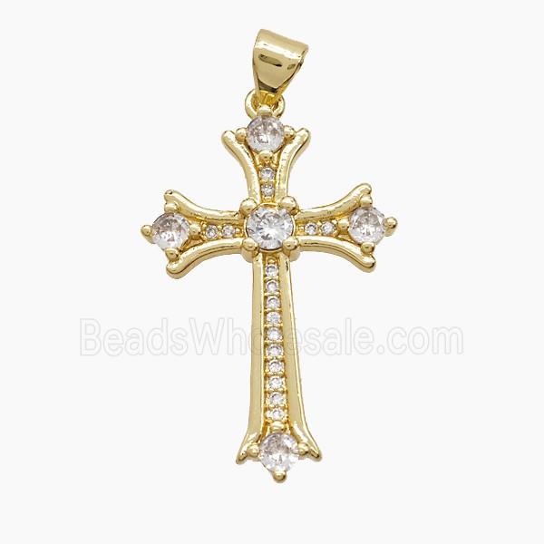 Copper Cross Pendant Pave Zirconia 18K Gold Plated