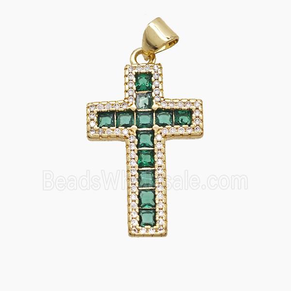 Copper Cross Pendant Pave Zirconia Crystal Glass 18K Gold Plated
