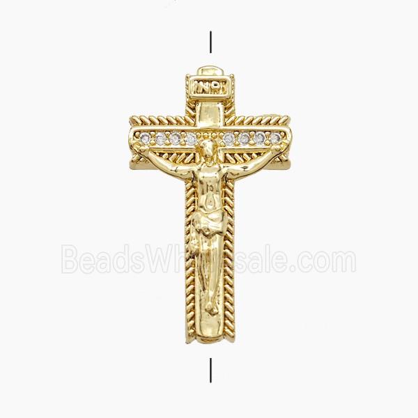 Copper Crucifix Cross Beads Pave Zirconia 18K Gold Plated