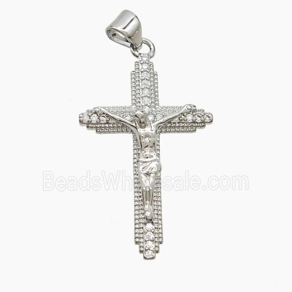Copper Crucifix Cross Pendant Pave Zirconia Platinum Plated