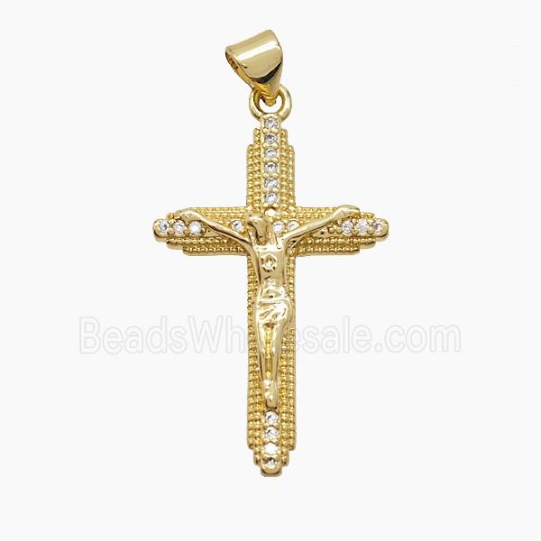 Copper Crucifix Cross Pendant Pave Zirconia 18K Gold Plated