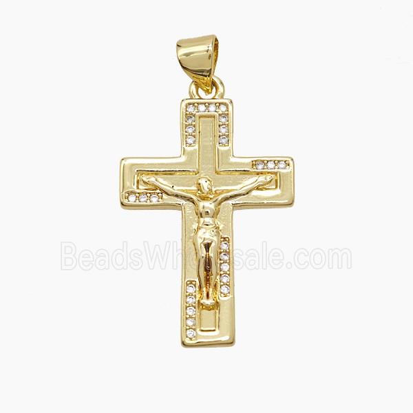 Copper Crucifix Cross Pendant Pave Zirconia 18K Gold Plated