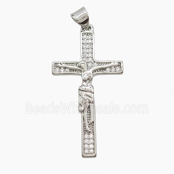 Copper Crucifix Cross Pendant Pave Zirconia Platinum Plated