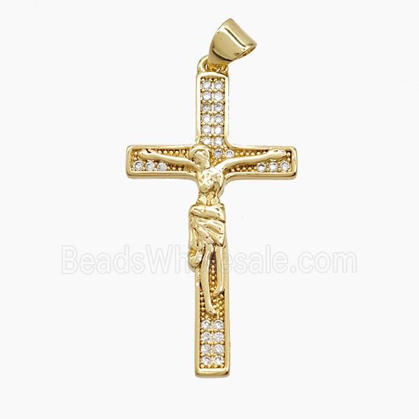Copper Crucifix Cross Pendant Pave Zirconia 18K Gold Plated