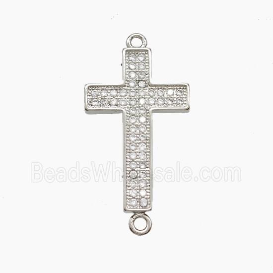 Copper Cross Connector Pave Zirconia Platinum Plated