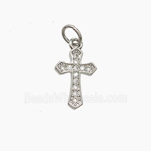 Copper Cross Pendant Pave Zirconia Platinum Plated