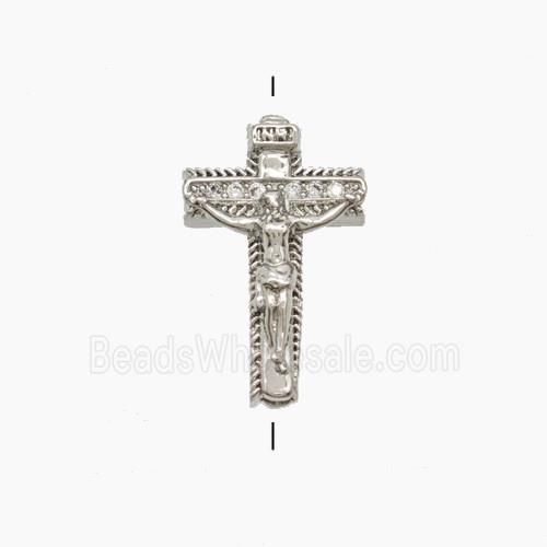 Copper Crucifix Cross Beads Pave Zirconia Platinum Plated