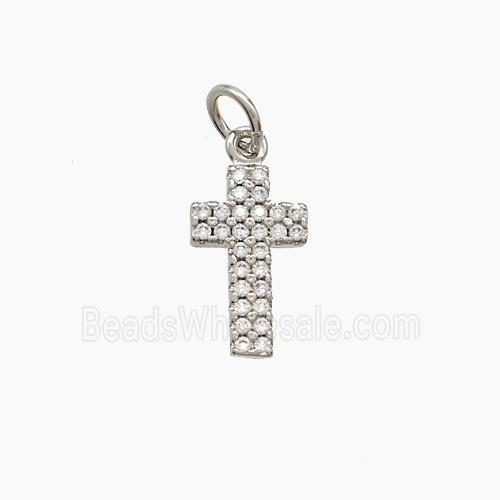 Copper Cross Pendant Pave Zirconia Platinum Plated