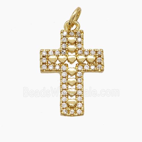 Copper Cross Pendant Pave Zirconia Heart 18K Gold Plated