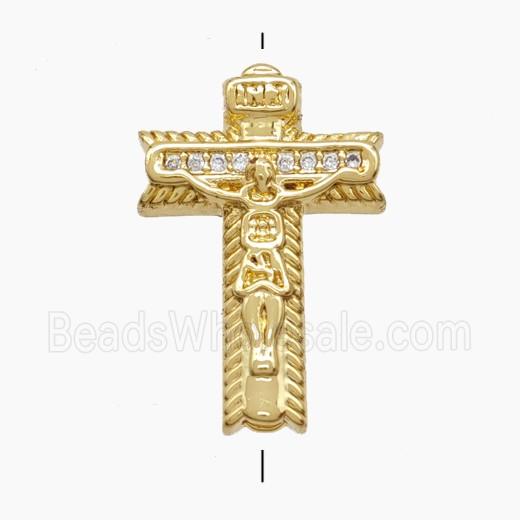 Copper Crucifix Cross Beads Pave Zirconia 18K Gold Plated