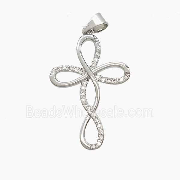 Copper Cross Pendant Pave Zirconia Platinum Plated