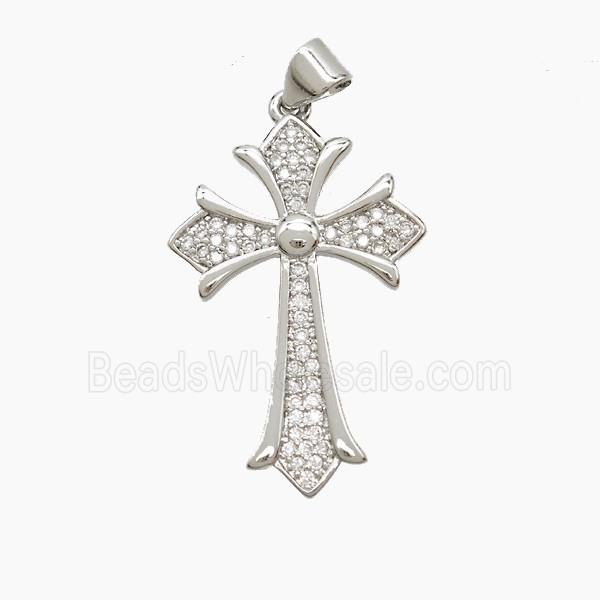 Copper Cross Pendant Pave Zirconia Platinum Plated