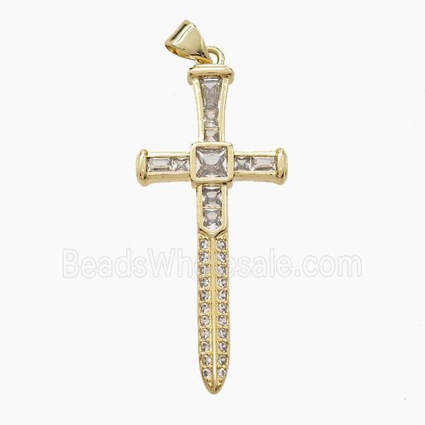 Copper Ankh Cross Pendant Pave Zirconia Sword 18K Gold Plated