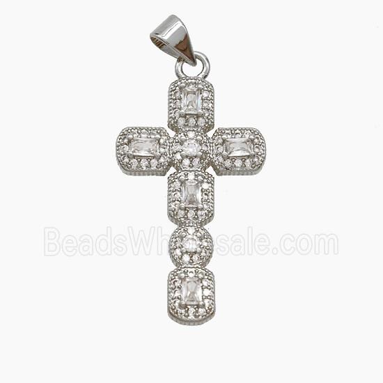 Copper Cross Pendant Pave Zirconia Crystal Glass Platinum Plated