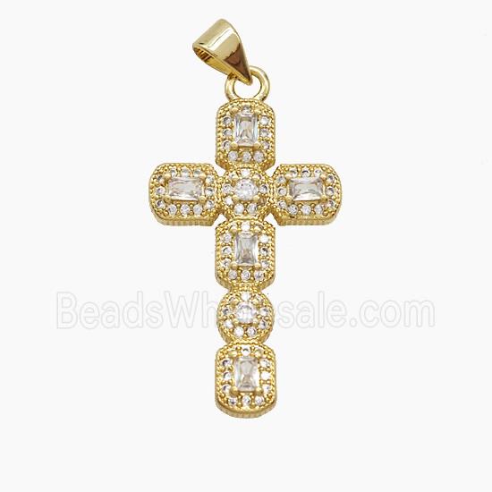 Copper Cross Pendant Pave Zirconia Crystal Glass 18K Gold Plated