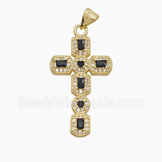 Copper Cross Pendant Pave Zirconia Crystal Glass 18K Gold Plated