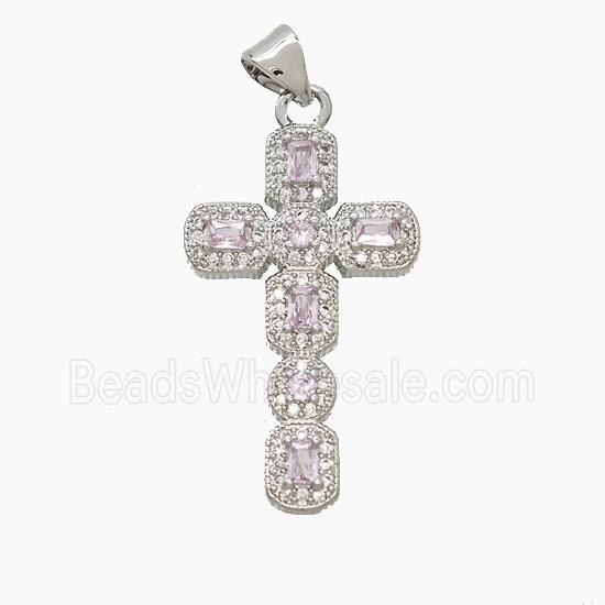 Copper Cross Pendant Pave Zirconia Crystal Glass Platinum Plated
