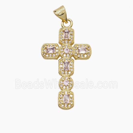 Copper Cross Pendant Pave Zirconia Crystal Glass 18K Gold Plated