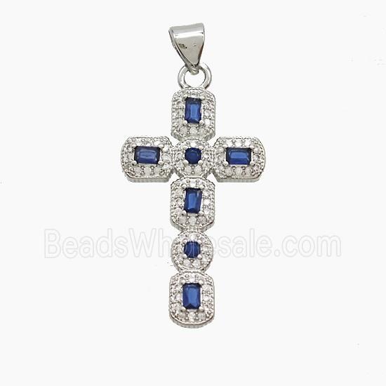 Copper Cross Pendant Pave Zirconia Crystal Glass Platinum Plated