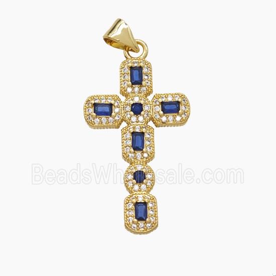 Copper Cross Pendant Pave Zirconia Crystal Glass 18K Gold Plated