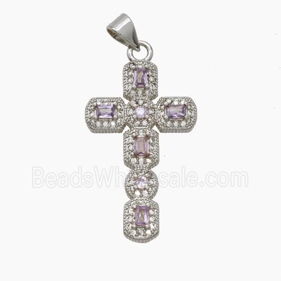 Copper Cross Pendant Pave Zirconia Crystal Glass Platinum Plated