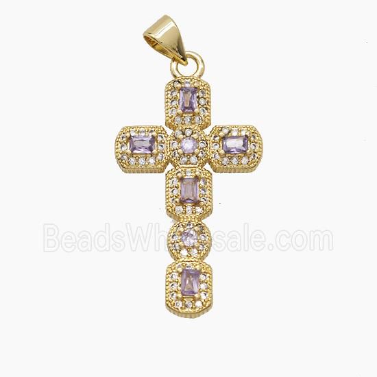 Copper Cross Pendant Pave Zirconia Crystal Glass 18K Gold Plated
