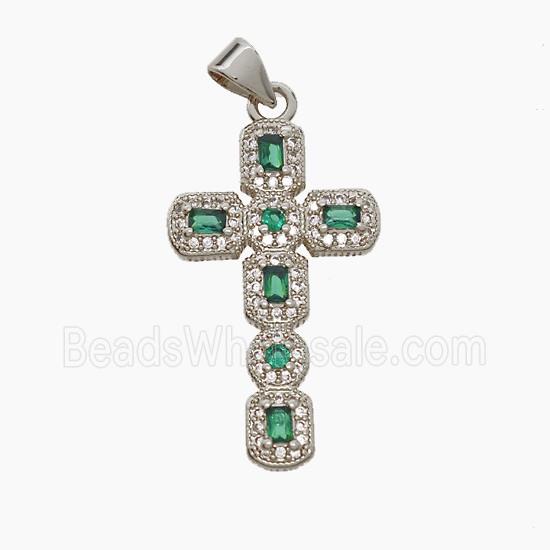 Copper Cross Pendant Pave Zirconia Crystal Glass Platinum Plated