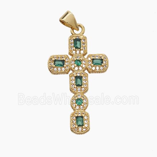 Copper Cross Pendant Pave Zirconia Crystal Glass 18K Gold Plated