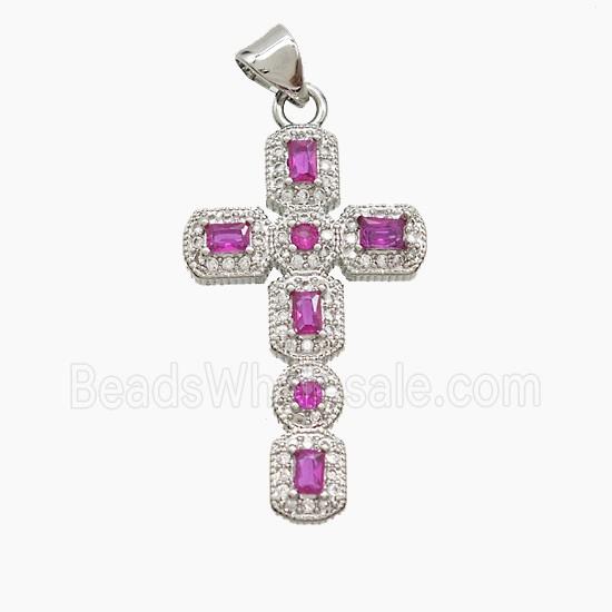 Copper Cross Pendant Pave Zirconia Crystal Glass Platinum Plated