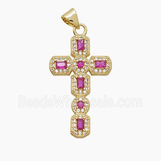 Copper Cross Pendant Pave Zirconia Crystal Glass 18K Gold Plated
