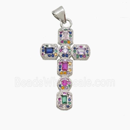 Copper Cross Pendant Pave Zirconia Crystal Glass Platinum Plated