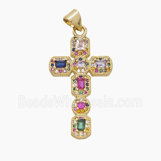 Copper Cross Pendant Pave Zirconia Crystal Glass 18K Gold Plated
