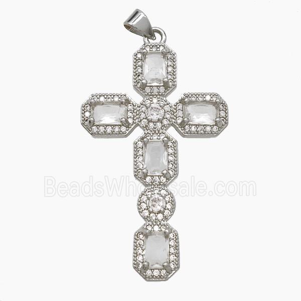 Copper Cross Pendant Pave Zirconia Crystal Glass Platinum Plated